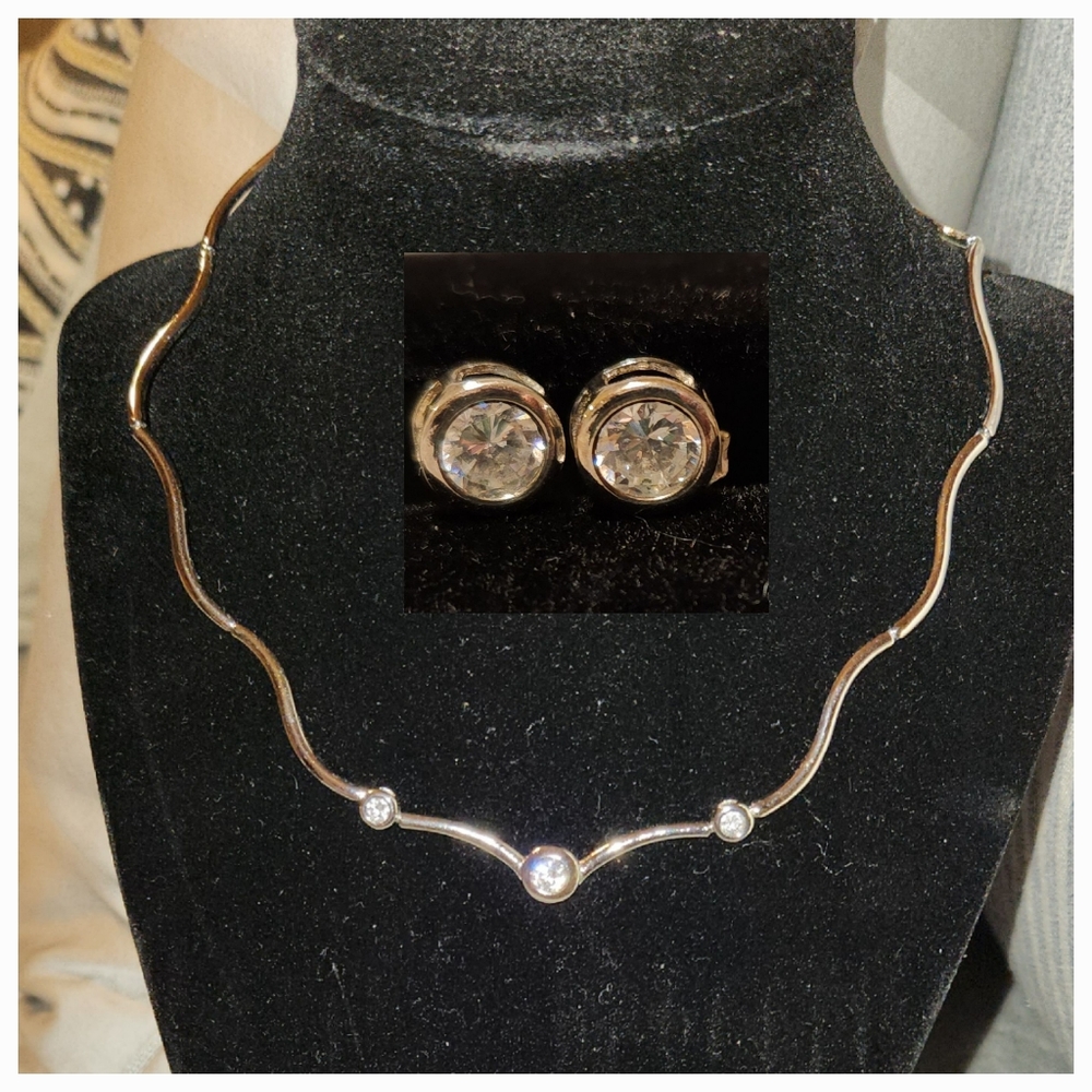 Silver and simulated diamond necklace set